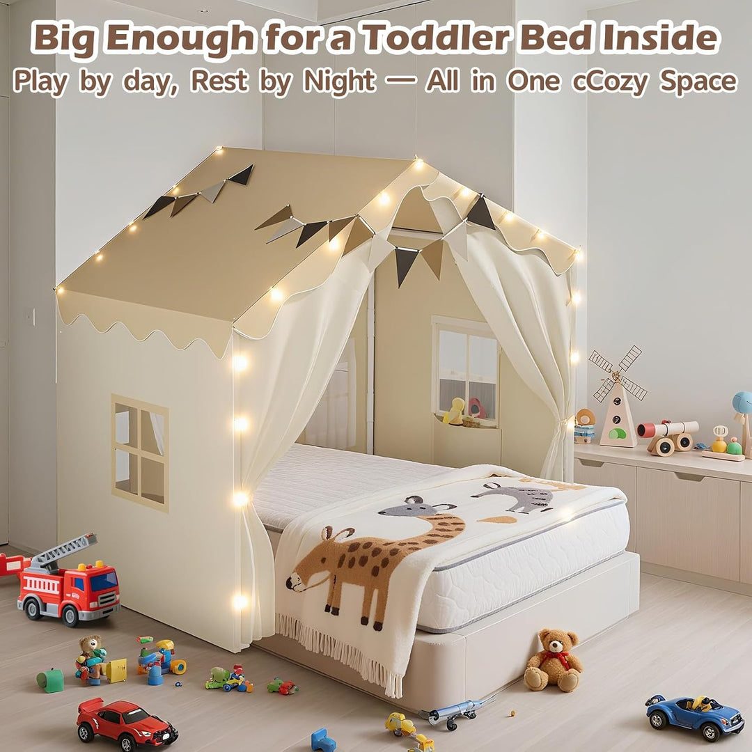 EagleStone 2-in-1 Kinderzelt mit Sternenlicht & gepolsterter Matte, Spielzelt und Bettzelt für Kinde