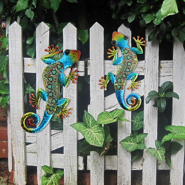 HONGLAND Metall-Gecko-Wanddekoration, Wandbild Metall,Eidechse, Wanddeko Outdoor,Gartenkunst, farbig
