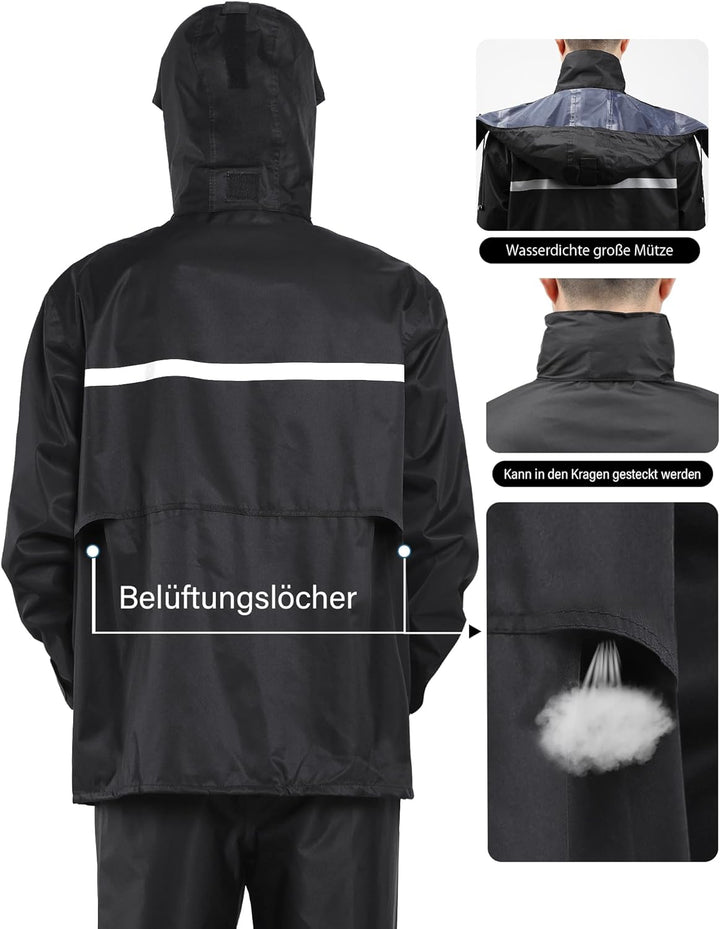 Coutyuyi Herren & Damen Regenanzug Reflektierender 100% Wasserdichter Anzug Outdoor Regenmantel Wind