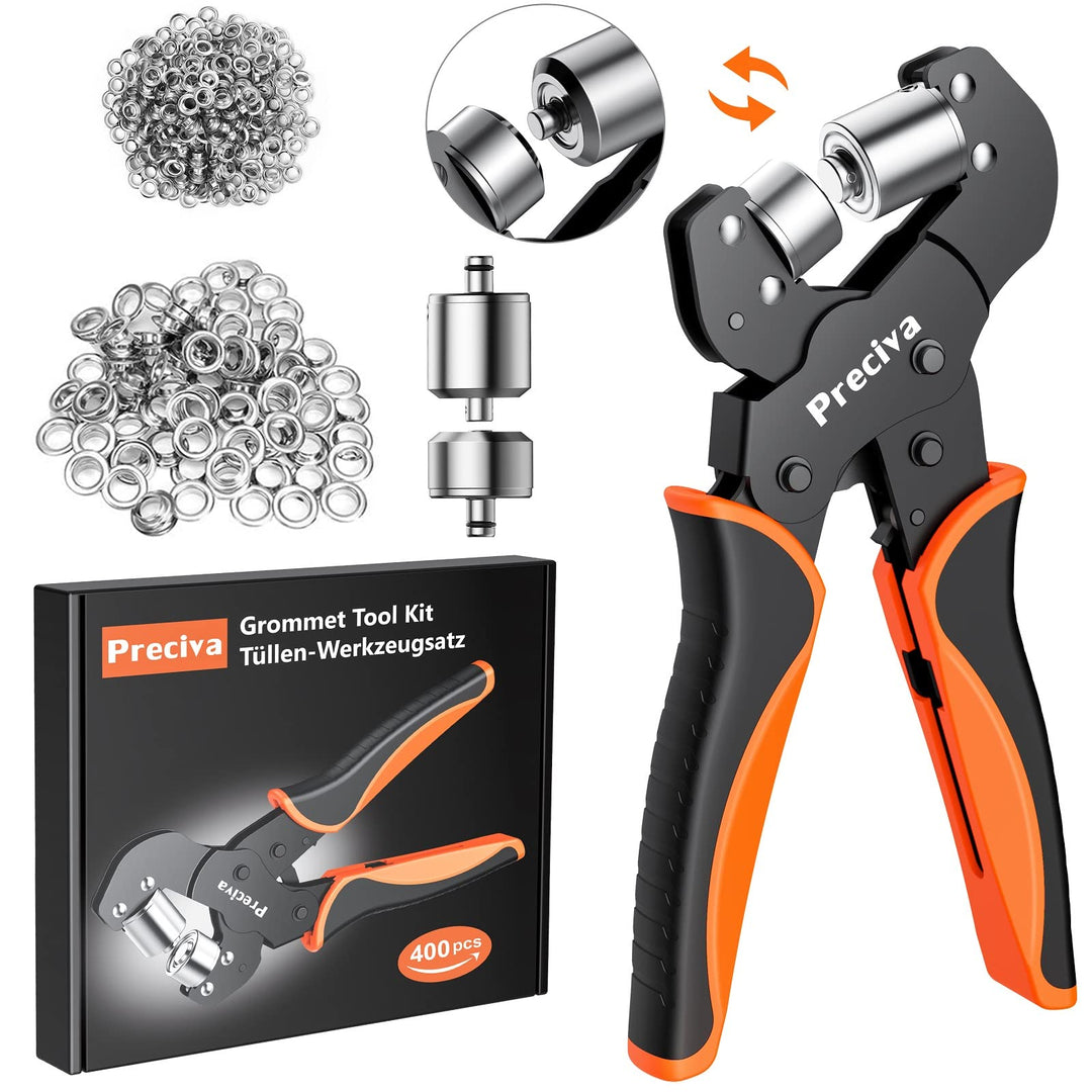 Ösenzange Set, Preciva Ösenzange Austauschbar Zangekopf Ösenpresse mit 400 Ösen (200pcs Ø6mm und 200
