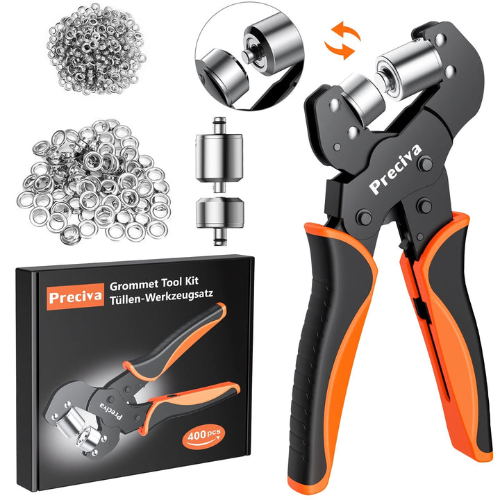 Ösenzange Set, Preciva Ösenzange Austauschbar Zangekopf Ösenpresse mit 400 Ösen (200pcs Ø6mm und 200