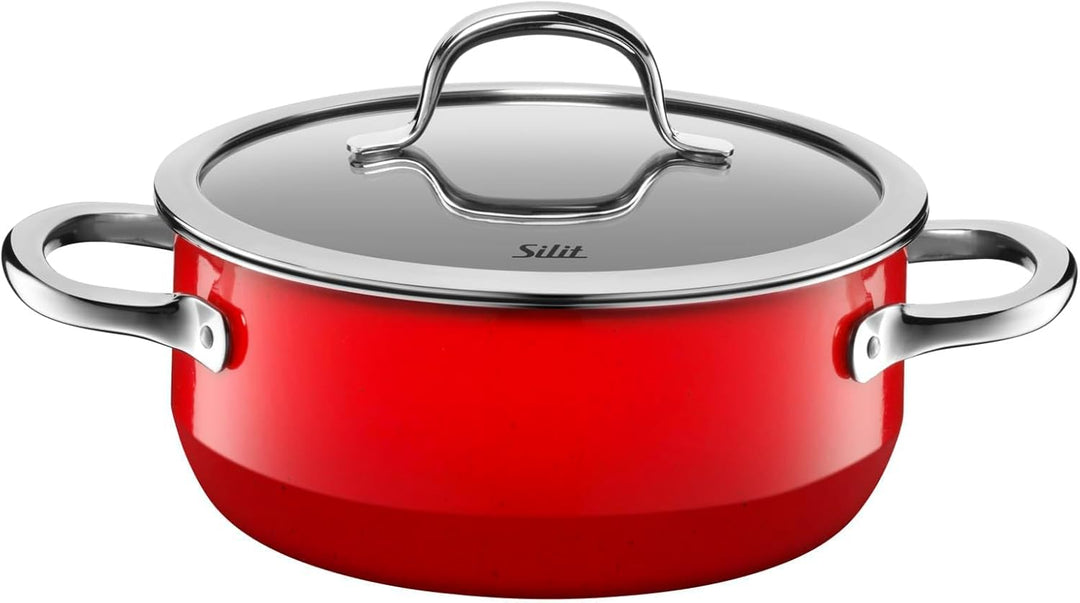 Silit Passion Red Topfset 4-teilig, Töpfe mit Glasdeckel, Silargan Funktionskeramik, Induktionstöpfe