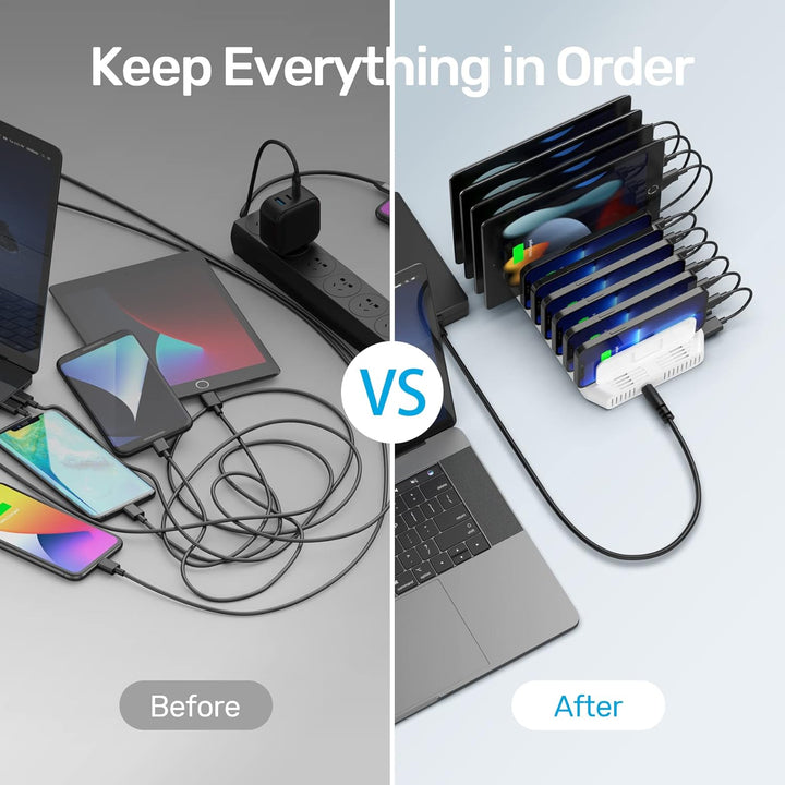 Unitek 60W Handy Ladestation Mehrfach 10 Ports, USB Ladestation für mehrere Geräte mit SmartIC Techn