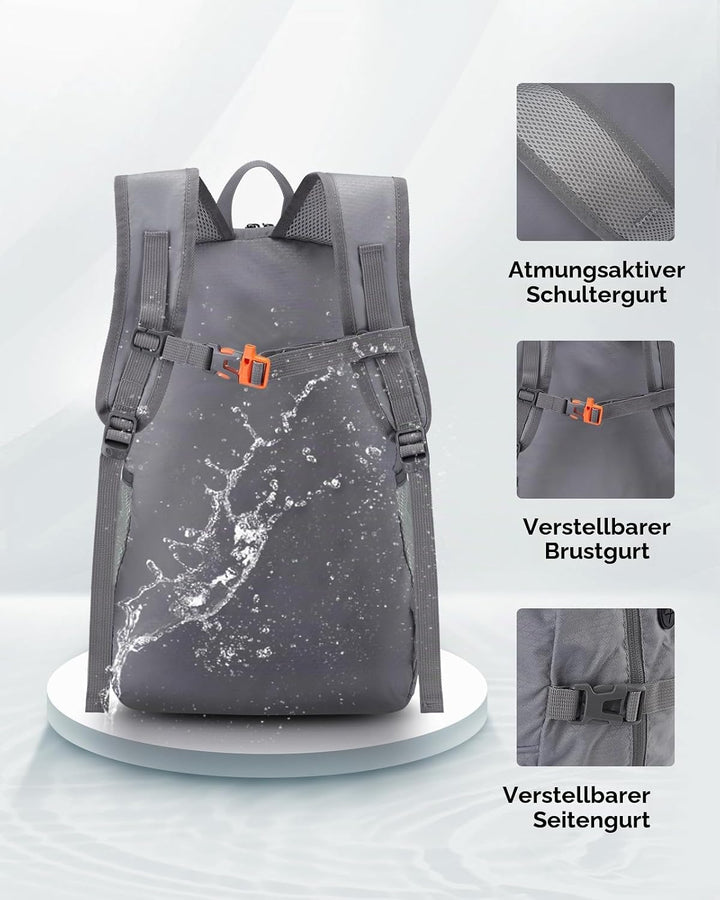 WATERFLY Faltbarer Rucksack Ultraleicht Wanderrucksack 25L Tagesrucksack | Leicht und Faltbar, Rucks
