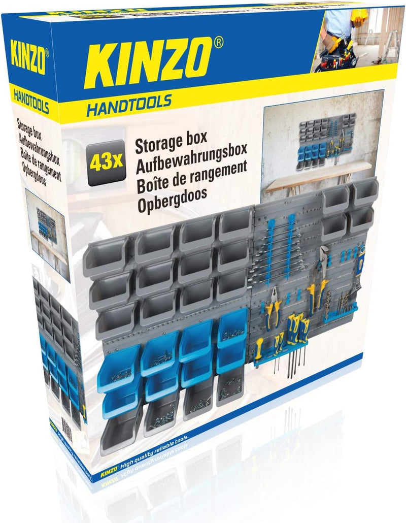 Kinzo - Formwand - 43 Teile - Handlich Ablagefächer - Haken und Racks, Grau, Blau