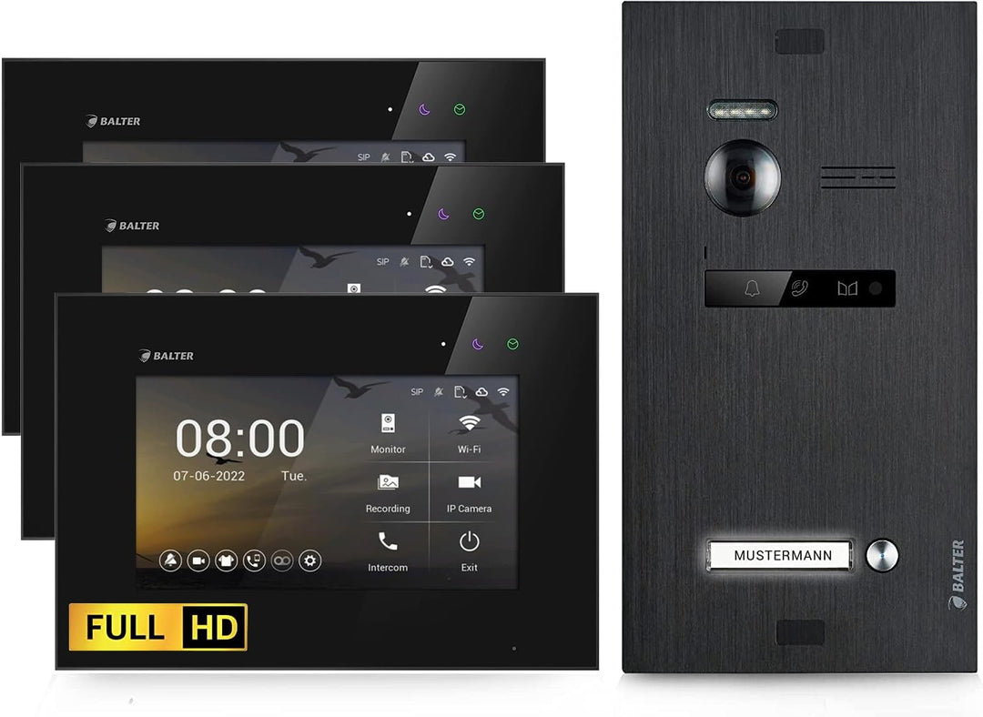 Balter EVO-HD Video Türsprechanlage, Video Türklingel mit Kamera, 1 Familienhaus Klingel, 3X 7 Zoll