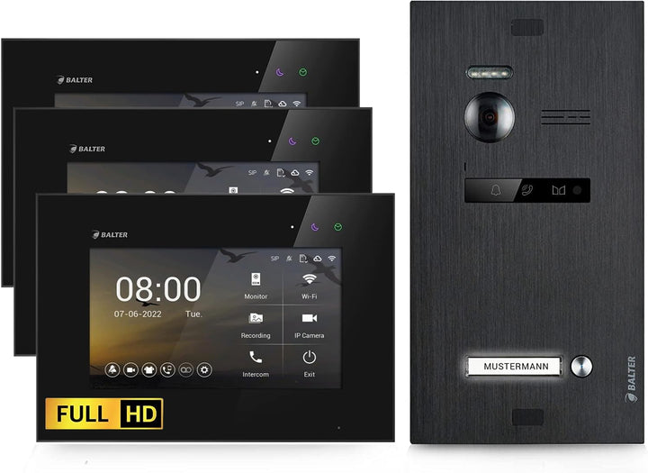 Balter EVO-HD Video Türsprechanlage, Video Türklingel mit Kamera, 1 Familienhaus Klingel, 3X 7 Zoll