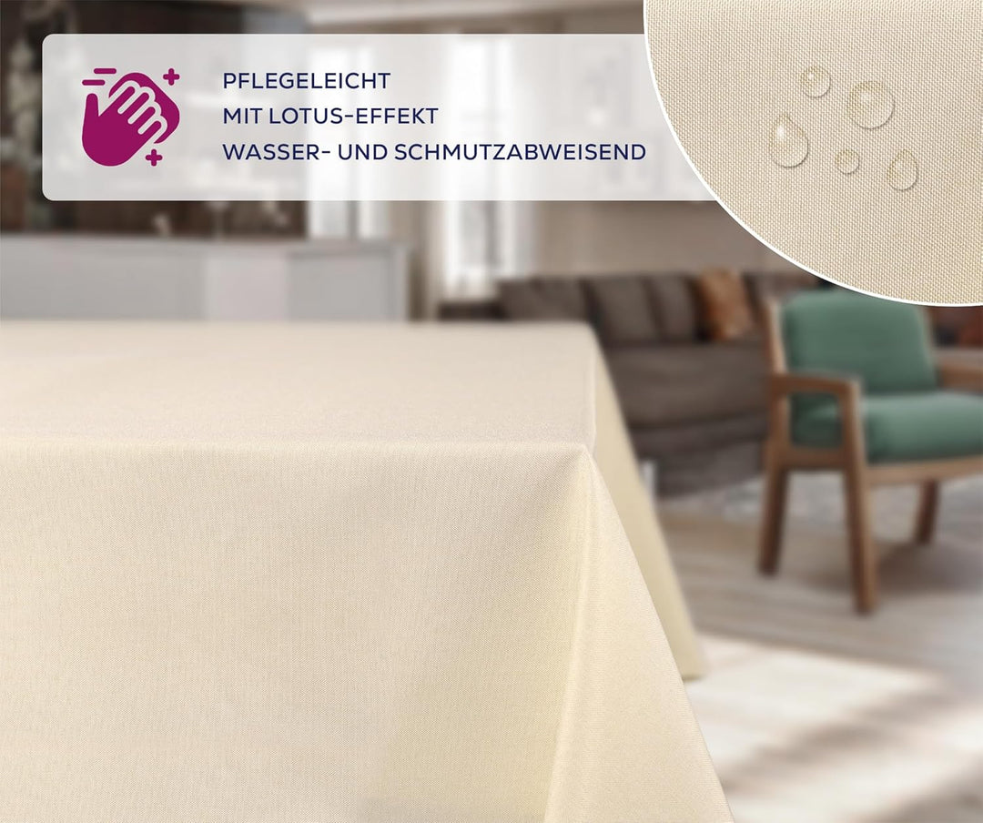 BEAUTEX fleckenabweisende und bügelfreie Tischdecke - Tischtuch mit Lotuseffekt - Tischwäsche in Lei