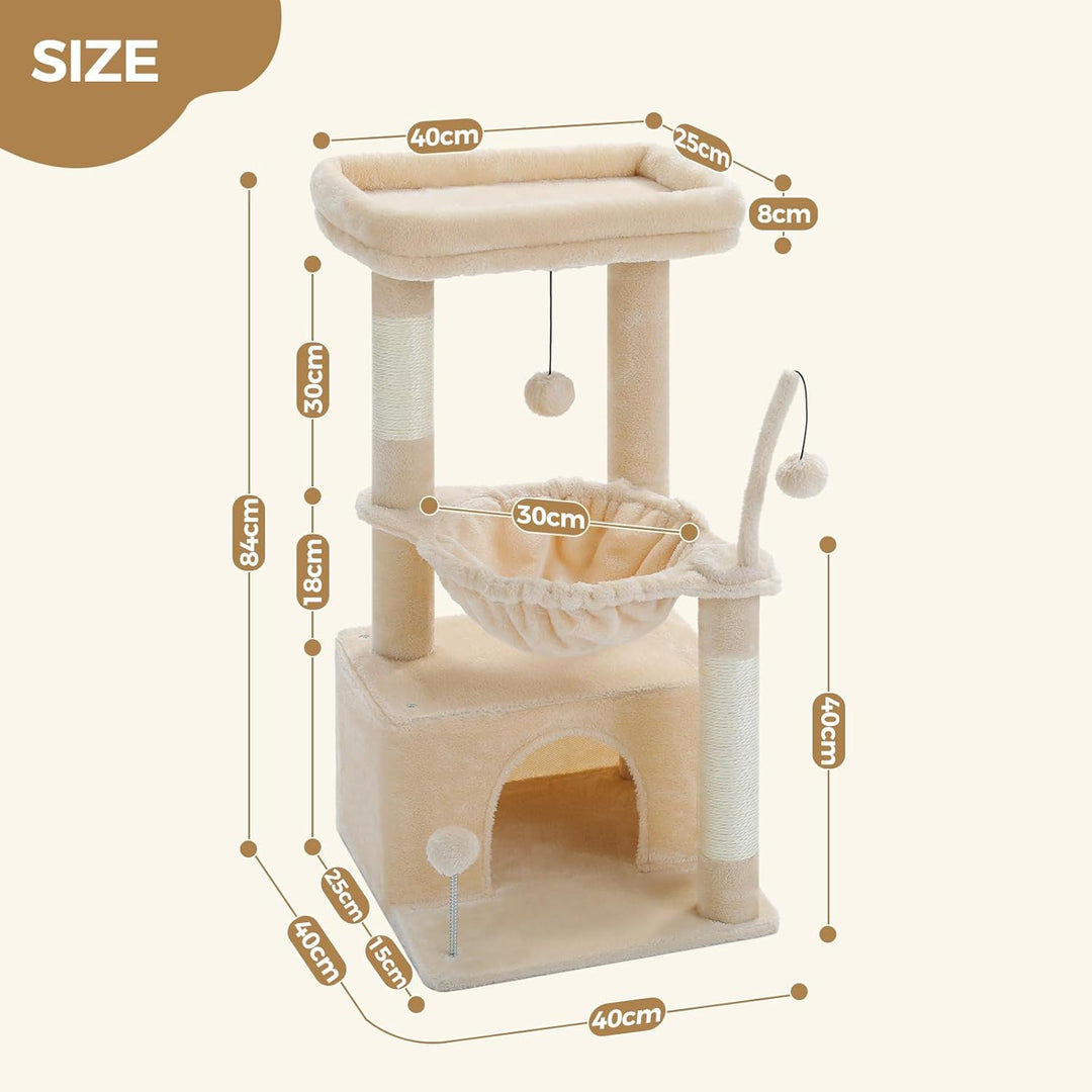 PAWZ Road Kleiner Katzenbaum für Indoor-Katzen mit Hängematte, Katzenturm mit Sisal-überzogenem Krat