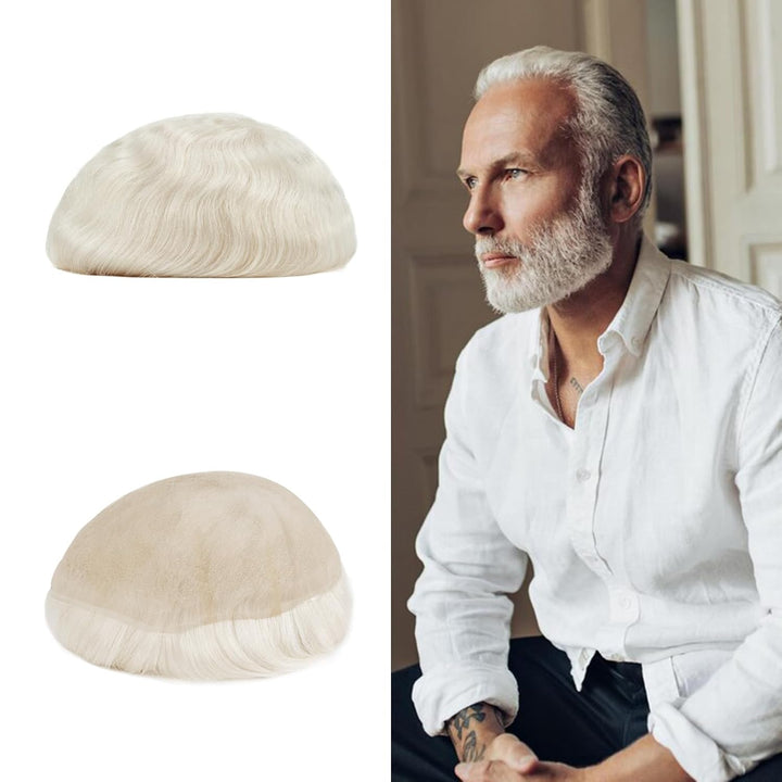 Lordhair Echthaar Toupet für Männer, Toupet Herren, Französische Spitzenbasis, Weich und Atmungsakti