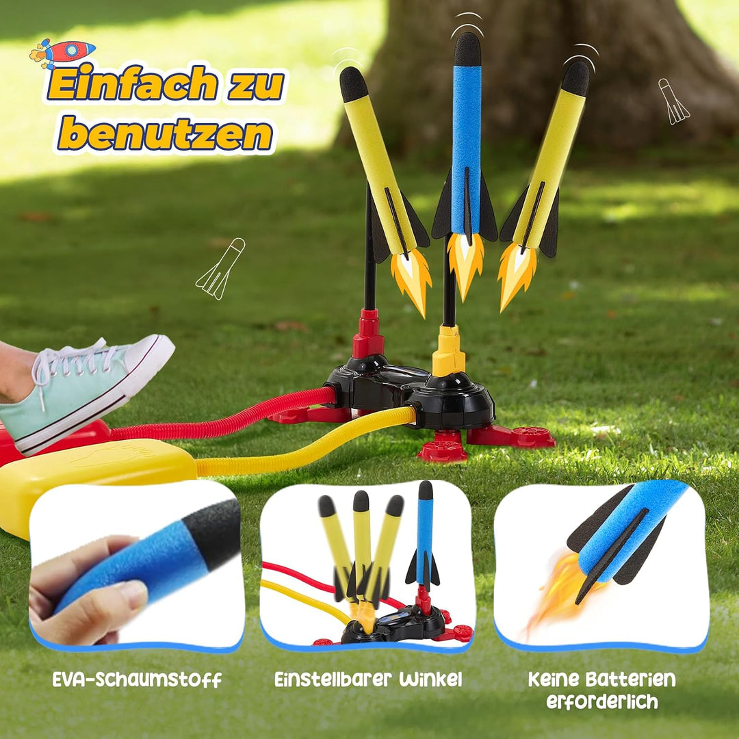 Raketen Spielzeug für Kinder, Outdoor Garten Spielzeug ab 3-12 Jahre Junge, Doppelluft Raketenwerfer