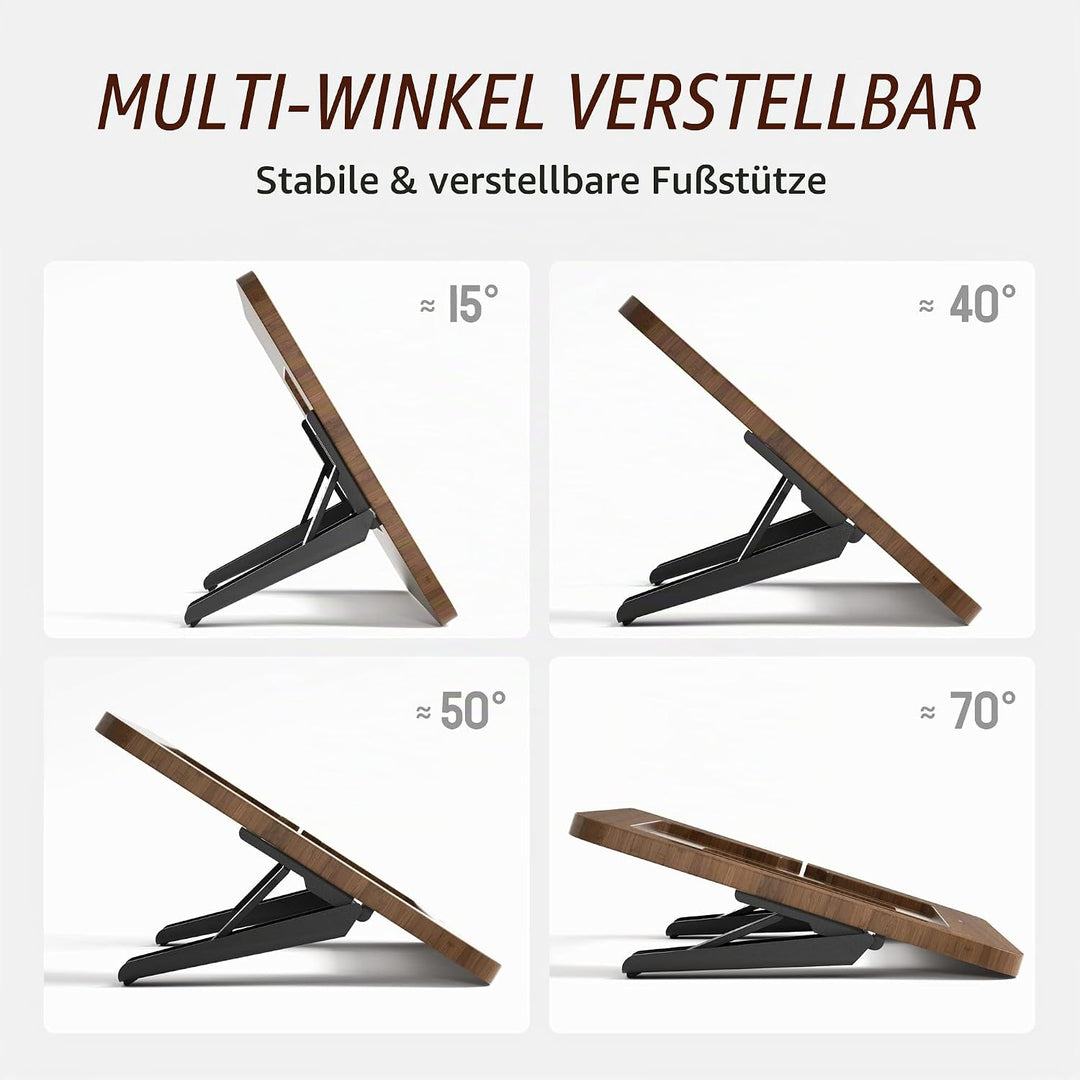 AFOOYO Bambus-Tablet-Ständer – tragbar und verstellbar, 5 Winkel, Laptop-Erhöhung, Buch-Leseständer,