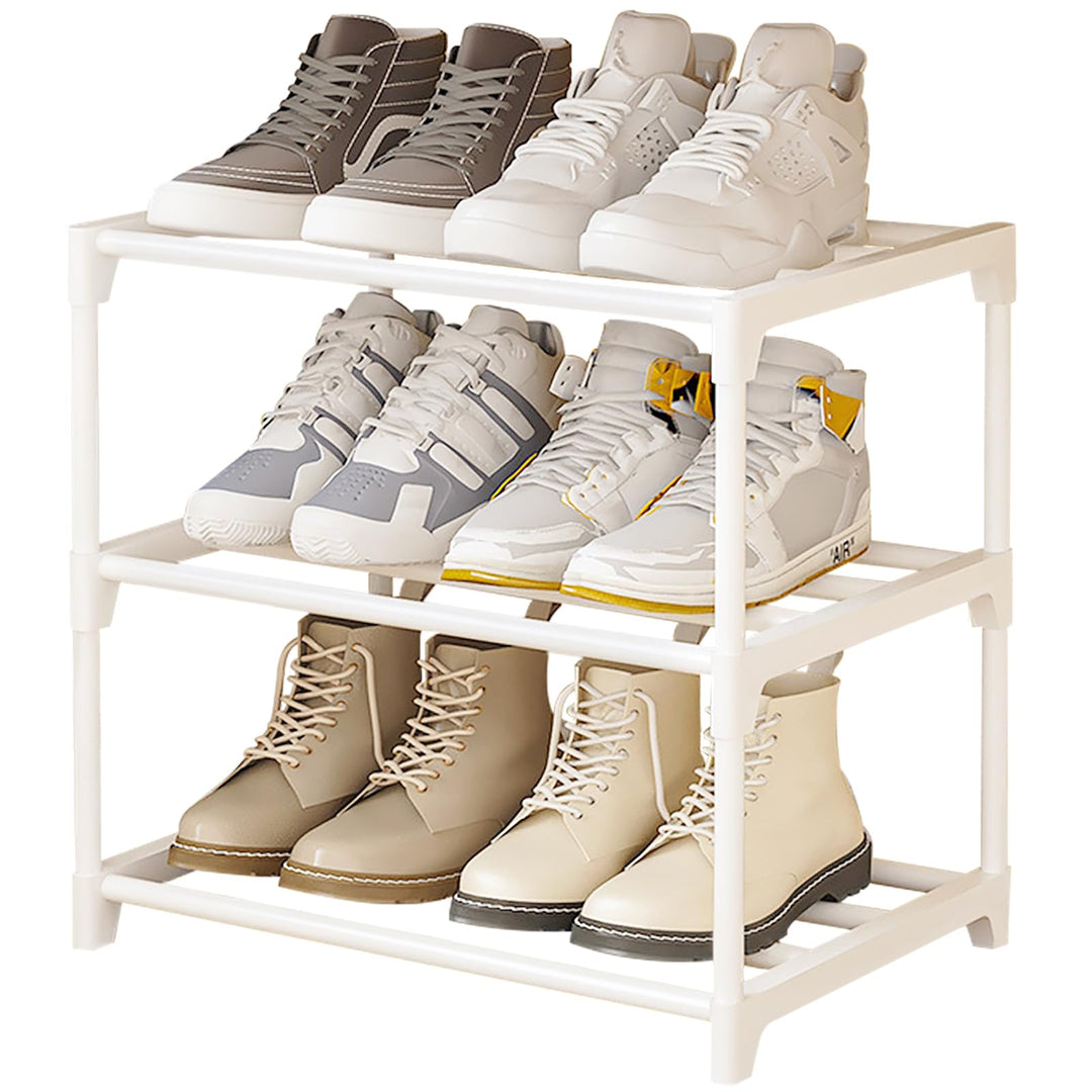 Schuhschrank Schmal, Schuhregal mit 3 Ebenen, Schuhablage Metall, Stapelbars Schuhregal Weiss, Schuh
