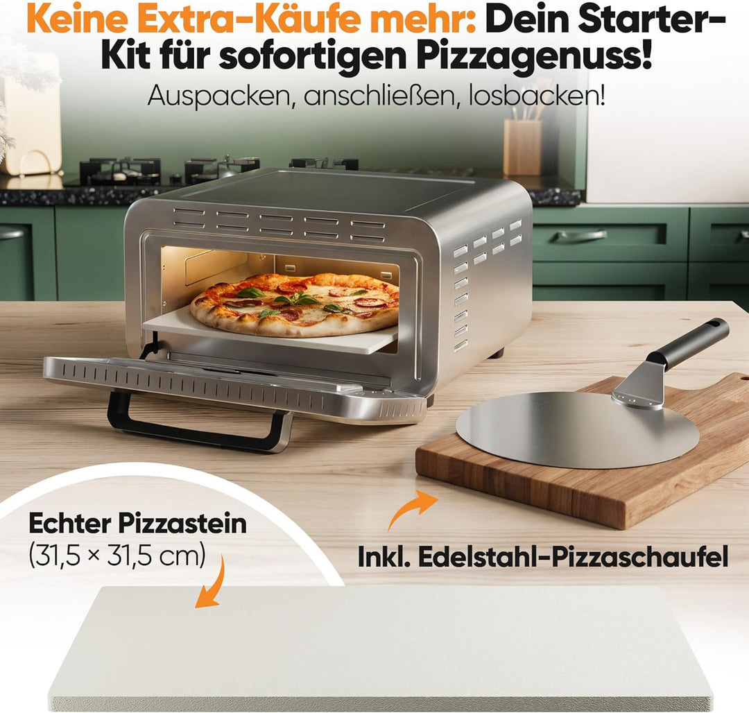 ProfiCook® Pizzaofen elektrisch | 400°C | echter Pizzastein | inkl. Pizzaheber | variable Zeit und T