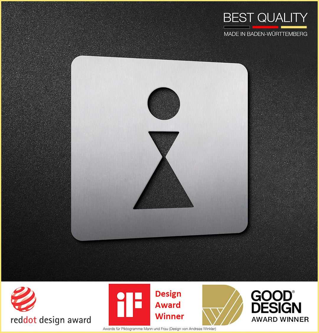 PHOS Design, PS0401S, WC Türschild Frauen, 16 x 16 cm, Edelstahl gebürstet, selbstklebend, Toiletten