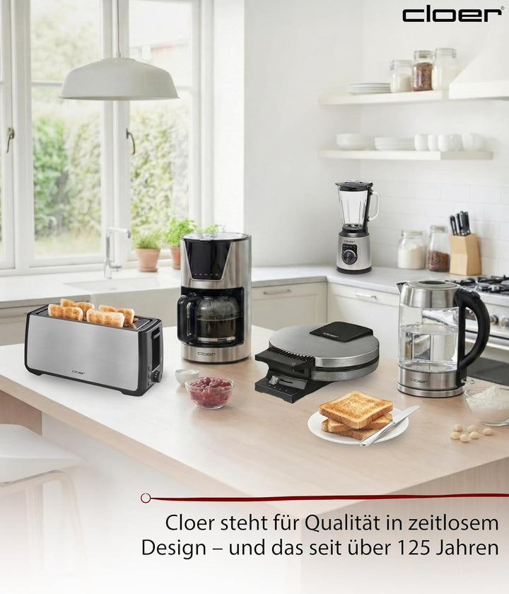 Cloer 3579 King-Size Toaster für 4 XXL Scheiben, Check-Funktion, Edelstahlgehäuse, 1500 Watt, schwar