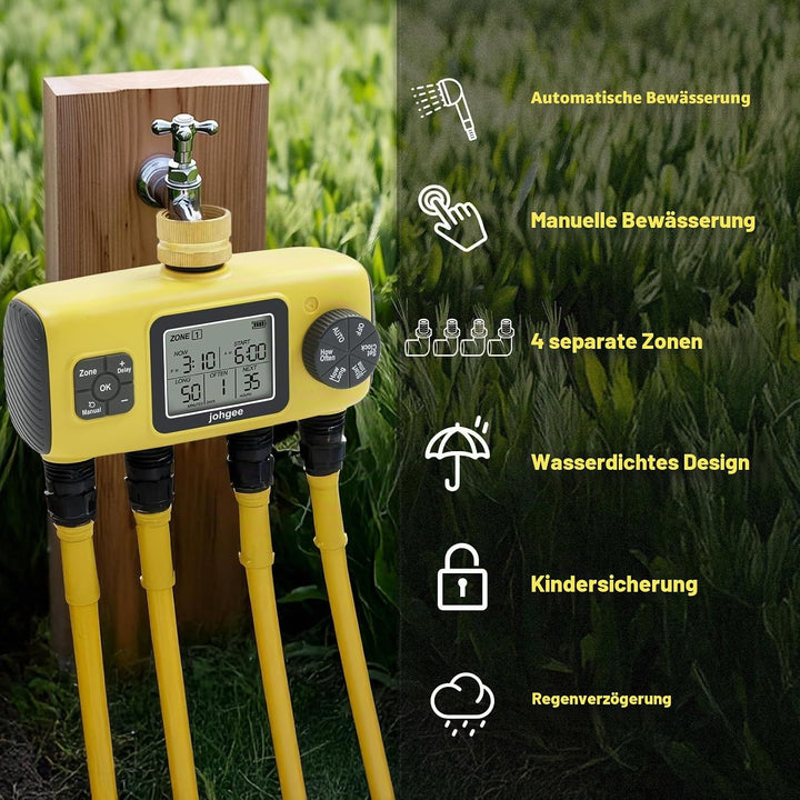 Bewässerungscomputer 4 Ausgänge mit Messing Einlass, 4 Zone Bewässerungsprogramme Garten Bewässerung