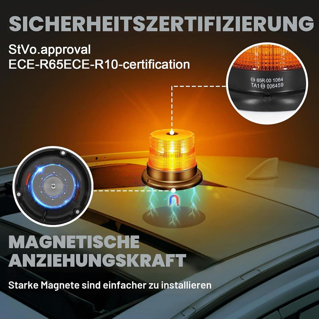 AnTom LED Rundumkennleuchte,12V-24V Gelb Rundumleuchte mit magnetischem und 3 Meters-Kabel für Gabel