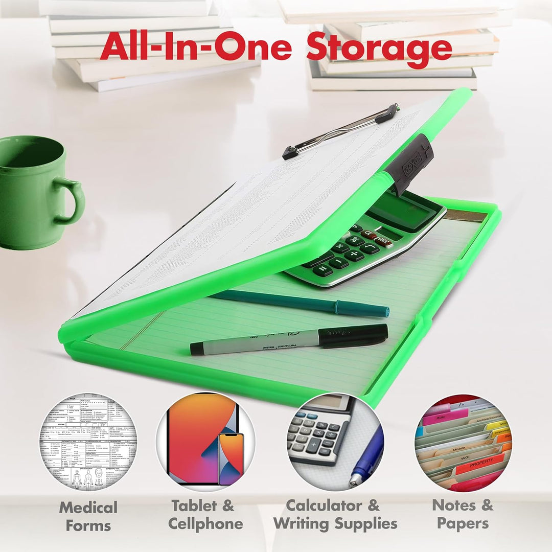 Dexas 3517-807 Slimcase 2 Klemmbrett mit seitlicher Öffnung, Kunststoff, neon Green, 12.5" x 9.5", n