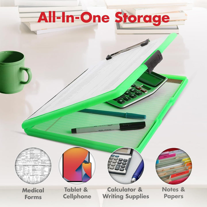 Dexas 3517-807 Slimcase 2 Klemmbrett mit seitlicher Öffnung, Kunststoff, neon Green, 12.5" x 9.5", n