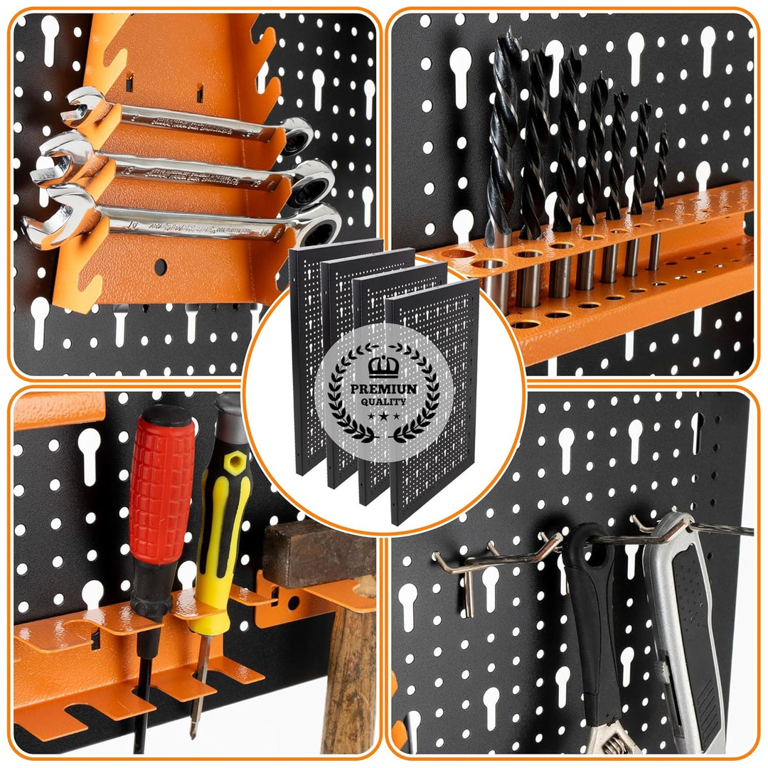 METALLMOBELL - Werkzeugwand Metall Lochwand, 160x60x2 cm, 4 Lochplatten 40x60x2 cm, Haken und Halter
