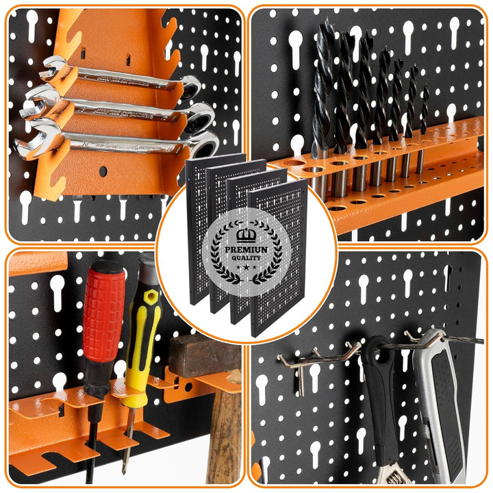 METALLMOBELL - Werkzeugwand Metall Lochwand, 160x60x2 cm, 4 Lochplatten 40x60x2 cm, Haken und Halter