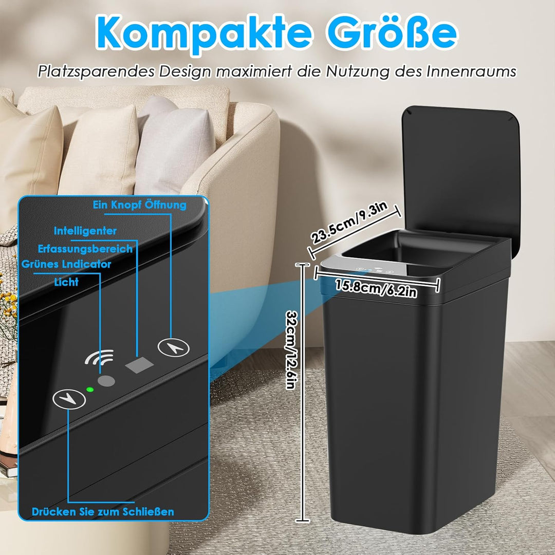 Dreamhigh® 2er Set Mülleimer mit Sensor, 12L Elektrischer Mülleimer mit Automatischem Deckel, Smart