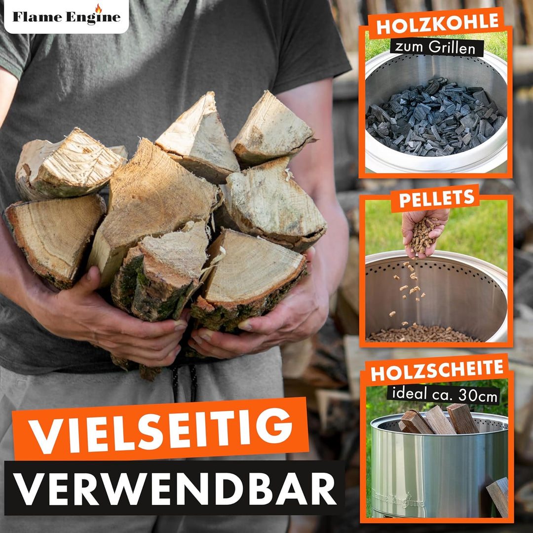 grillshop.at Feuerschale [rauchfrei] Edelstahl 50x43cm Feuerkorb für den Garten mit Aschefang Feuers