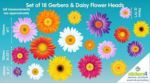Stickers4 Blumen-Fensteraufkleber - 18 einzelne farbenfrohe Blumen-Fenster-Sticker mit statischer Ha