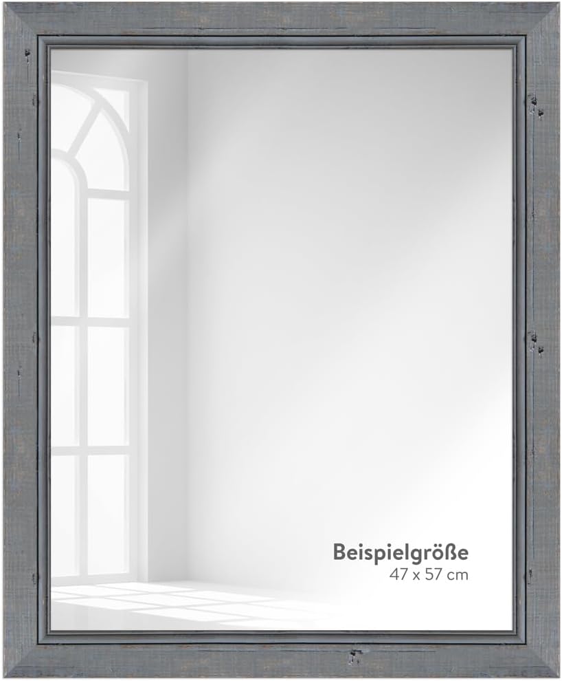 WANDStyle Spiegel Shabby Chic und Vintage Stil I Aussenmass: 67x87cm I Farbe: Grau I Grauer Wandspie