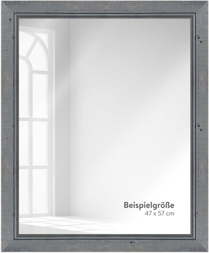 WANDStyle Spiegel Shabby Chic und Vintage Stil I Aussenmass: 67x87cm I Farbe: Grau I Grauer Wandspie
