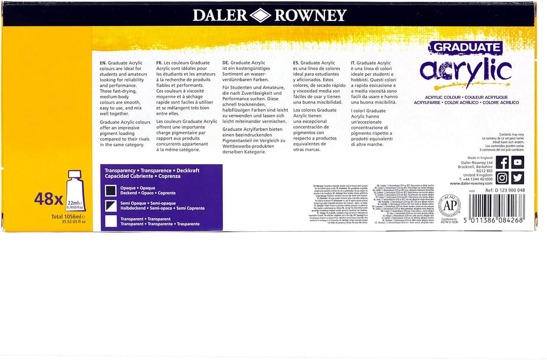Daler Rowney 123900048 Graduate Acrylfarben-Set, 22 ml, 48 Stück 22.00 ml (48er Pack), 22.00 ml (48e