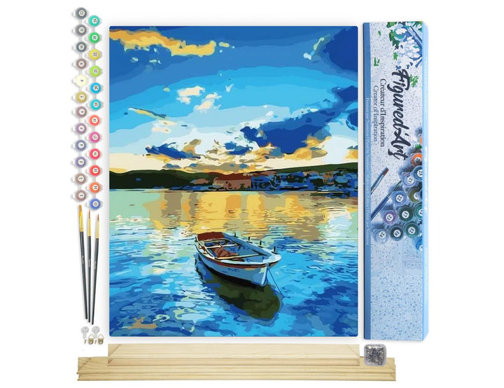 Figured'Art Malen Nach Zahlen Erwachsene Mit Rahmen Boot und Sonnenaufgang - Paint by Numbers Bastel