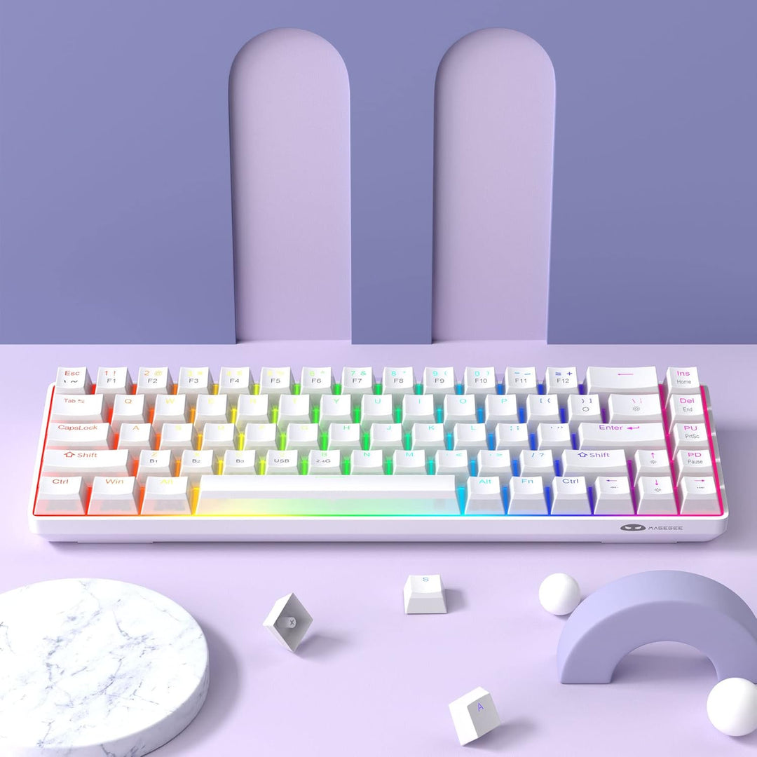 MageGee Tragbare 60% mechanische Gaming-Tastatur, roter Schalter, PBT Pudding-Tastenkappen, RGB-Hint