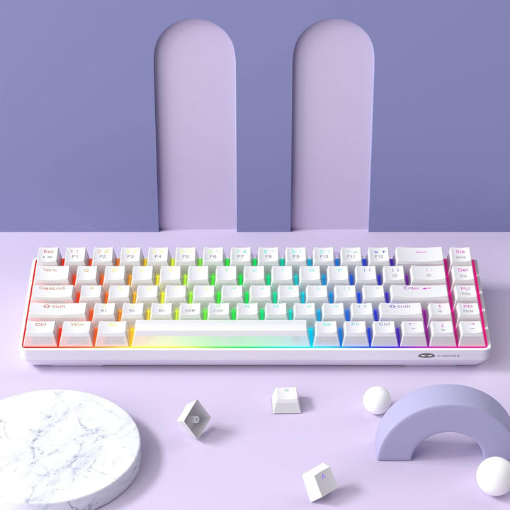 MageGee Tragbare 60% mechanische Gaming-Tastatur, roter Schalter, PBT Pudding-Tastenkappen, RGB-Hint