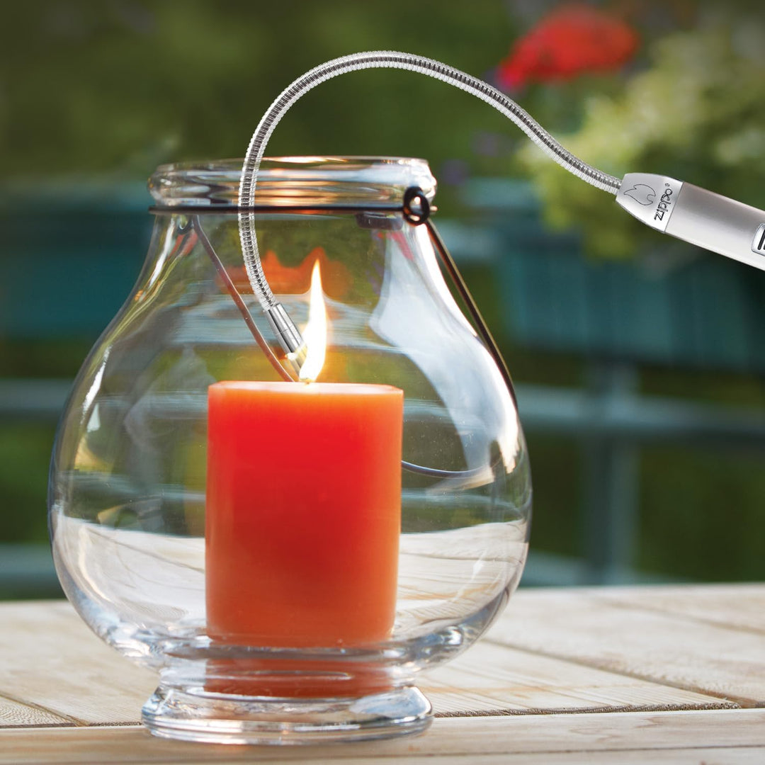 Zippo Stabfeuerzeug XL – Satin Silber Chrom – Mit Gas Nachfüllbar – Langer Flexibler Hals – Windfest