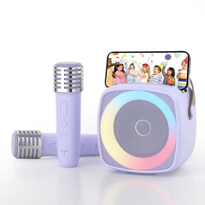 Karaoke Maschine 2 Mikrofone für Jungen Mädchen, tragbare Bluetooth-Lautsprecher mit dynamischen Lic