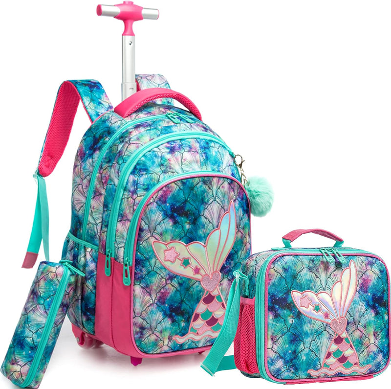 HTgroce Schulranzen mit Rollen für Mädchen, Kinderrucksack mit Rollen Trolley Schulrucksack für Mädc