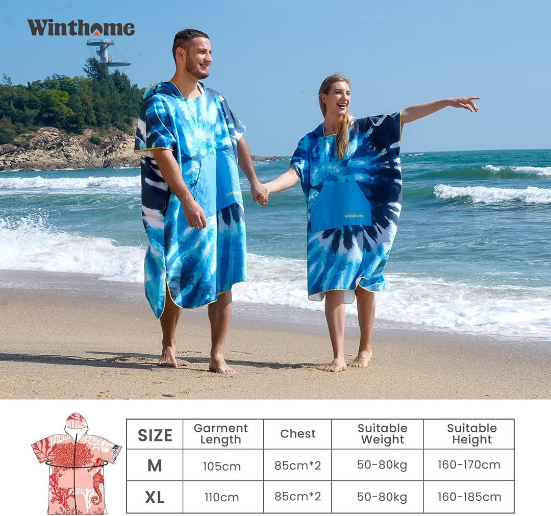 Winthome Poncho Schnelles Trocknen, Badeponcho Strand Umziehhilfe, Surf Poncho Leichtgewicht mit Tas
