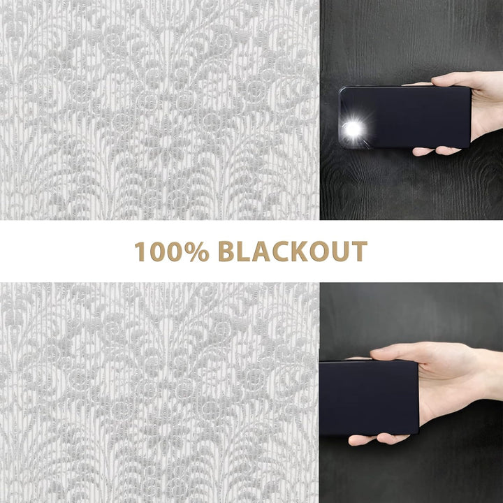 always4u 100% Rideau Occultant, Rideau Velours Argenté, Rideaux Thermique Isolant Anti Froid, Motif