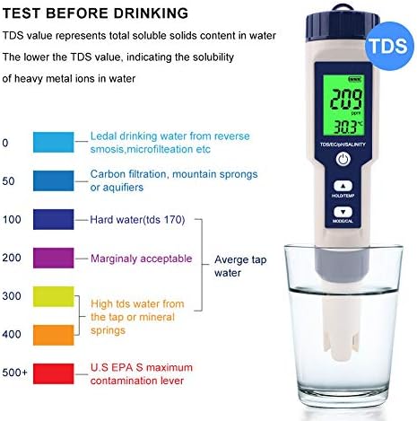 EZ-9909 5 in 1 PH-Messgerät Funktion Wasserqualitäts-Messgerät PH-Salinität EC-Tester mit LCD-Hinter
