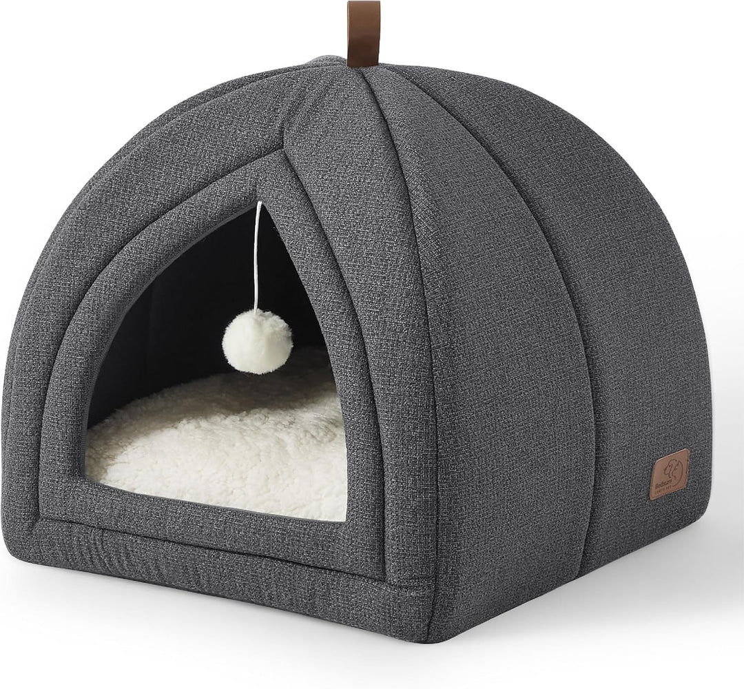 BEDSURE Katzenbett grosse Katzen Katzenhöhle- 40x40x40 cm Katzenhaus Indoor mit abnehmbarem Sherpa K