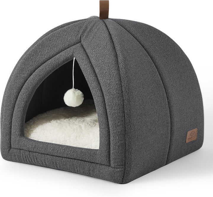 BEDSURE Katzenbett grosse Katzen Katzenhöhle- 40x40x40 cm Katzenhaus Indoor mit abnehmbarem Sherpa K