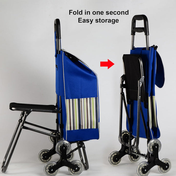 Einkaufswagen Mit Sitz, Treppensteiger Einkaufstrolley Mit Dreifachrädern, Faltbarer Shopping Trolle