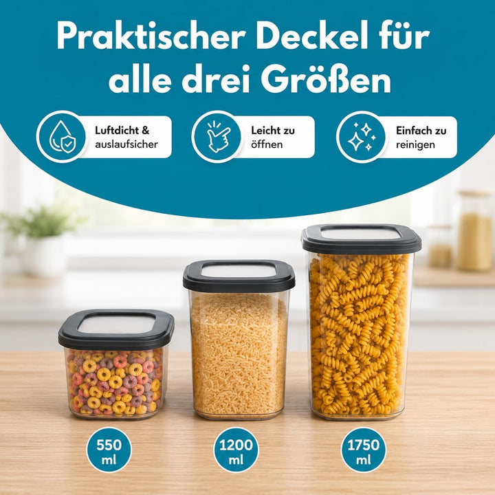 HLKauf Vorratsdosen mit Deckel 6x 1750ml luftdicht diverse Sets Küchenorganizer Aufbewahrungsbox BPA