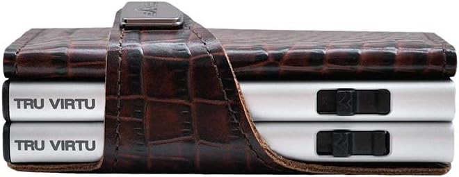 TRU VIRTU® Karten-Portemonnaie Click & Slide Doublewallet Croco Brown/Silver I Kreditkartenetui I Ka