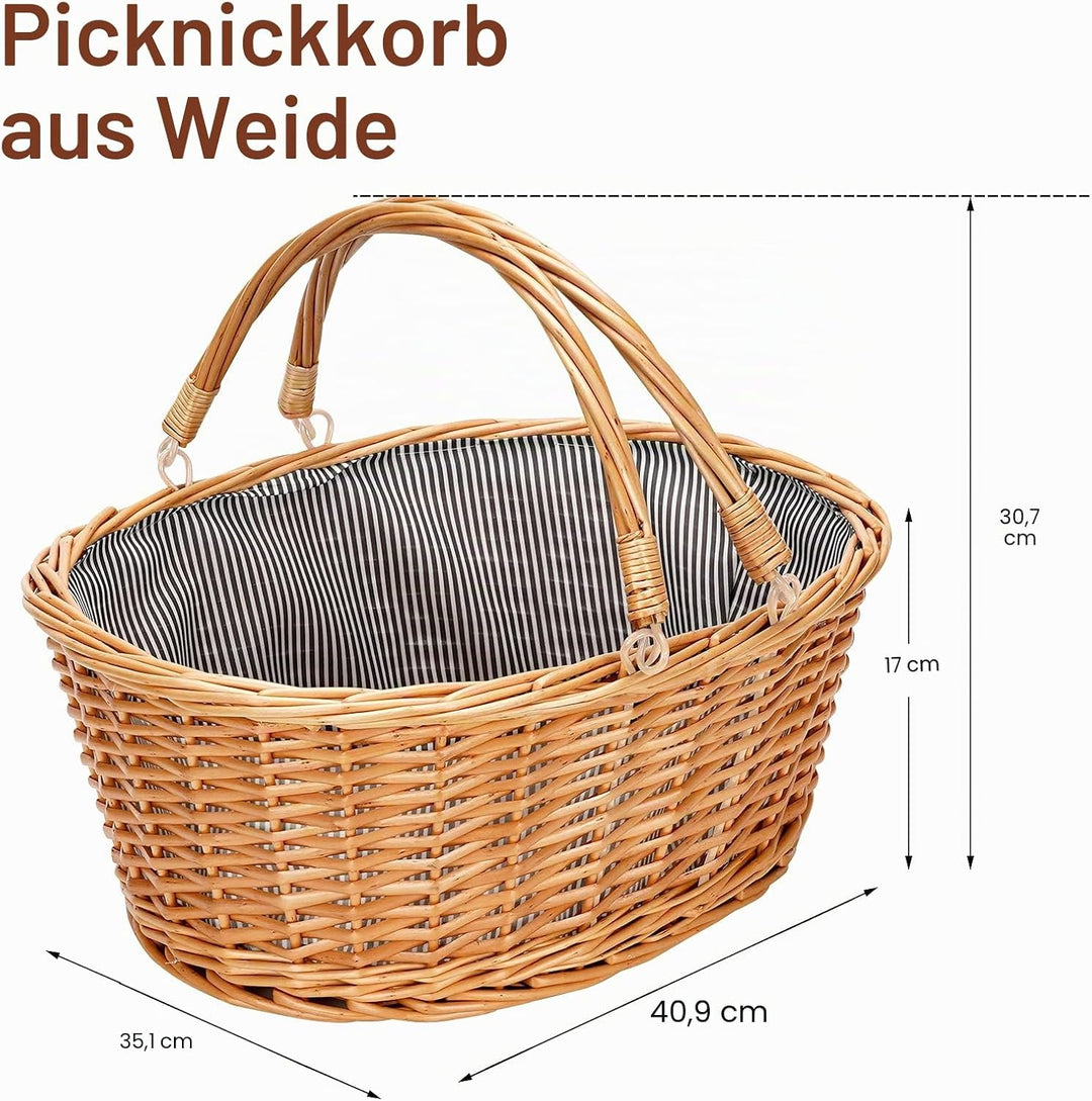 Weiden-Picknickkorb mit doppelt klappbaren Griffen, natürlicher Weidenkorb, leerer Korb, günstige Os