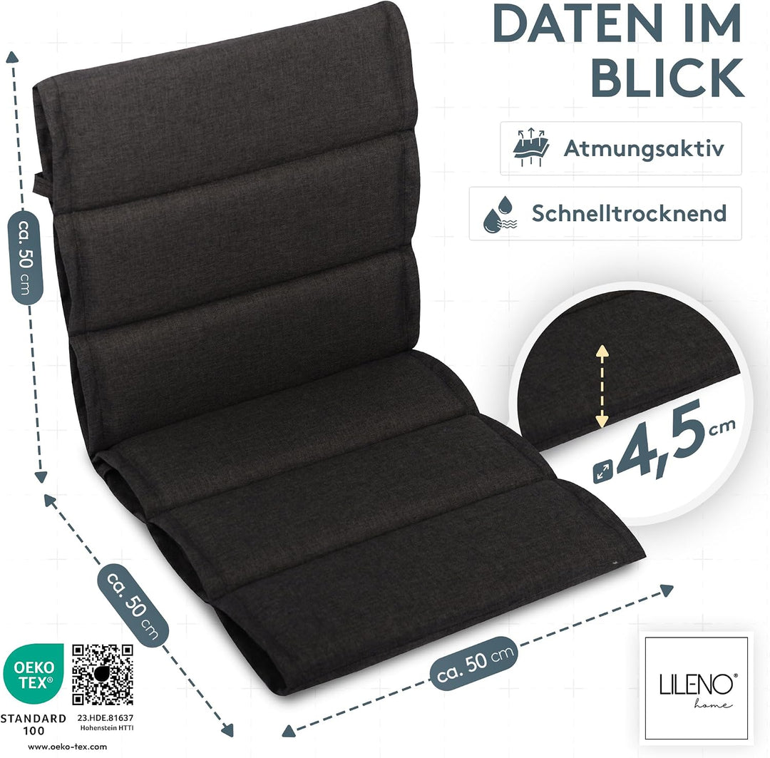 LILENO HOME Gartenstuhl Auflagen als [1er Set - Niedriglehner] in Anthrazit - Bequeme Liegen als Sit