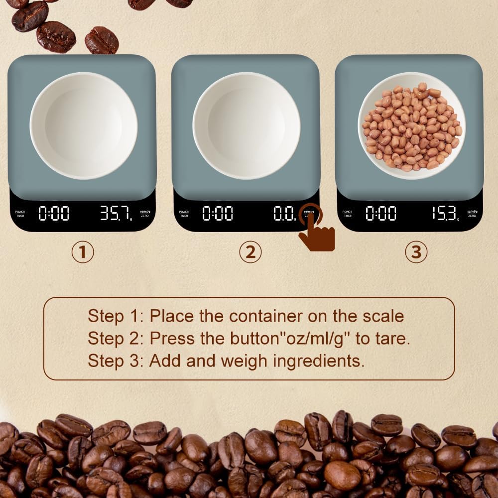 OBEST Mini Kaffeewaage mit Timer 3kg/0,1g, Espressowaage mit LED Anzeige | Digital Elektronische Hoc