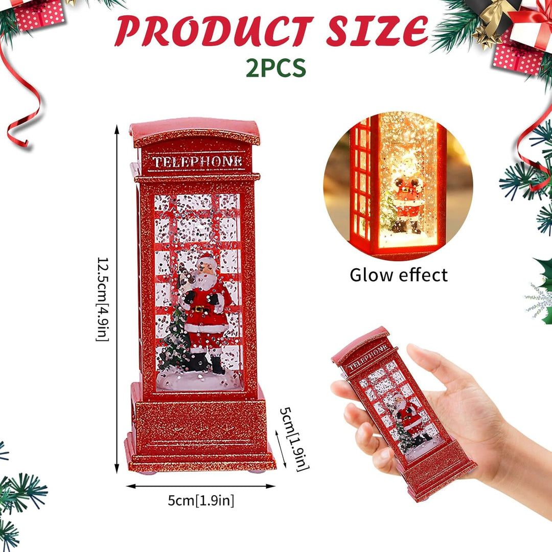 2 Stück Weihnachten Schneekugel Laterne LED Wasser Telefonzelle Weihnachtskugel Telefonkabine Orname